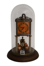 Jahresuhrenfabrik Torsion Clock, Brass & Enamel, C. 1920s. A German Jahresuhrenfabrik (August Schatz