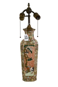 Chinese Famille Rose Porcelain Vase, Mounted as Lamp - A Chinese porcelain vase, rectangular form