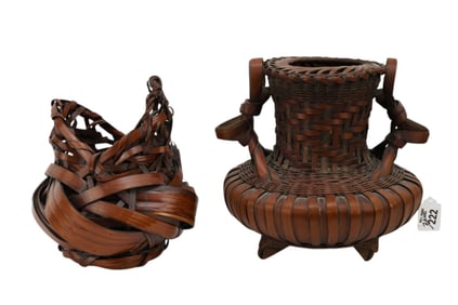 JIRO KOBAYASHI (b. 1945) Mid. 20th Century, A Japanese bamboo footed flower basket resting on three