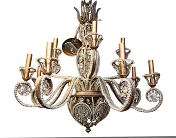 Decorative Glass Beaded 12 Branch Chandelier, 33"h x 28"w
