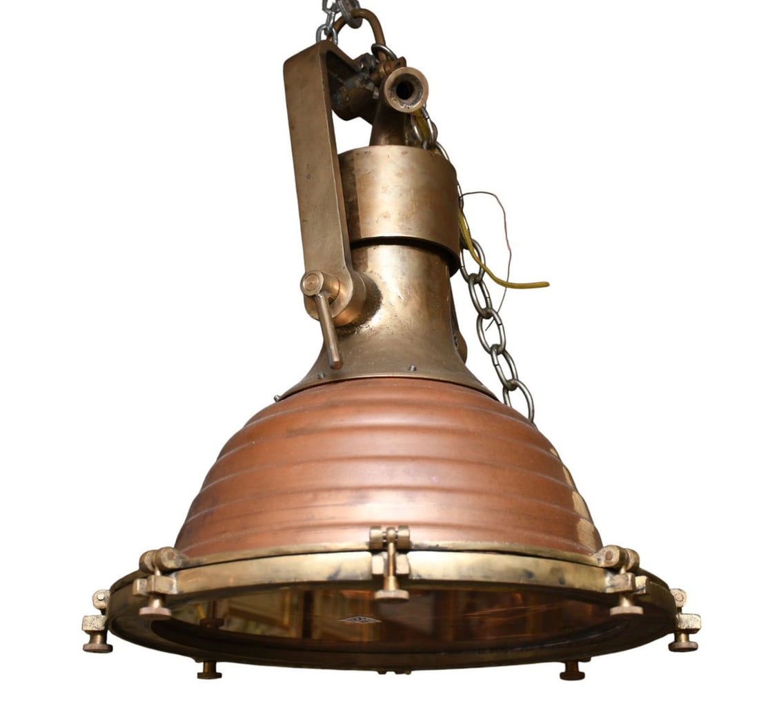 Bronze Nautical Spotlight Converted to Hanging Light, 25"h x 18"w (1 of 4)