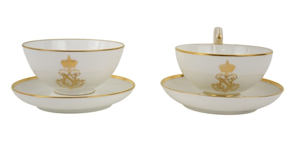 Napoleon III Sèvres Service a Chiffre Dore, Cups & Saucers - France. C. 1829-1865. Charles X &