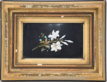 Antique Framed Pietra Dura Plaque of Lillies, Italian - A floral Pietra dura inlaid stone mosaic