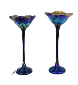 Pair Carl Radke Phoenix Studios Lustre Art Glass Vases - A pair of Carl Radke art glass vases with