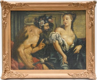 Antique Old master style oil on canvas board Manor of Peter Paul Rubin no apparent signature Bacchus