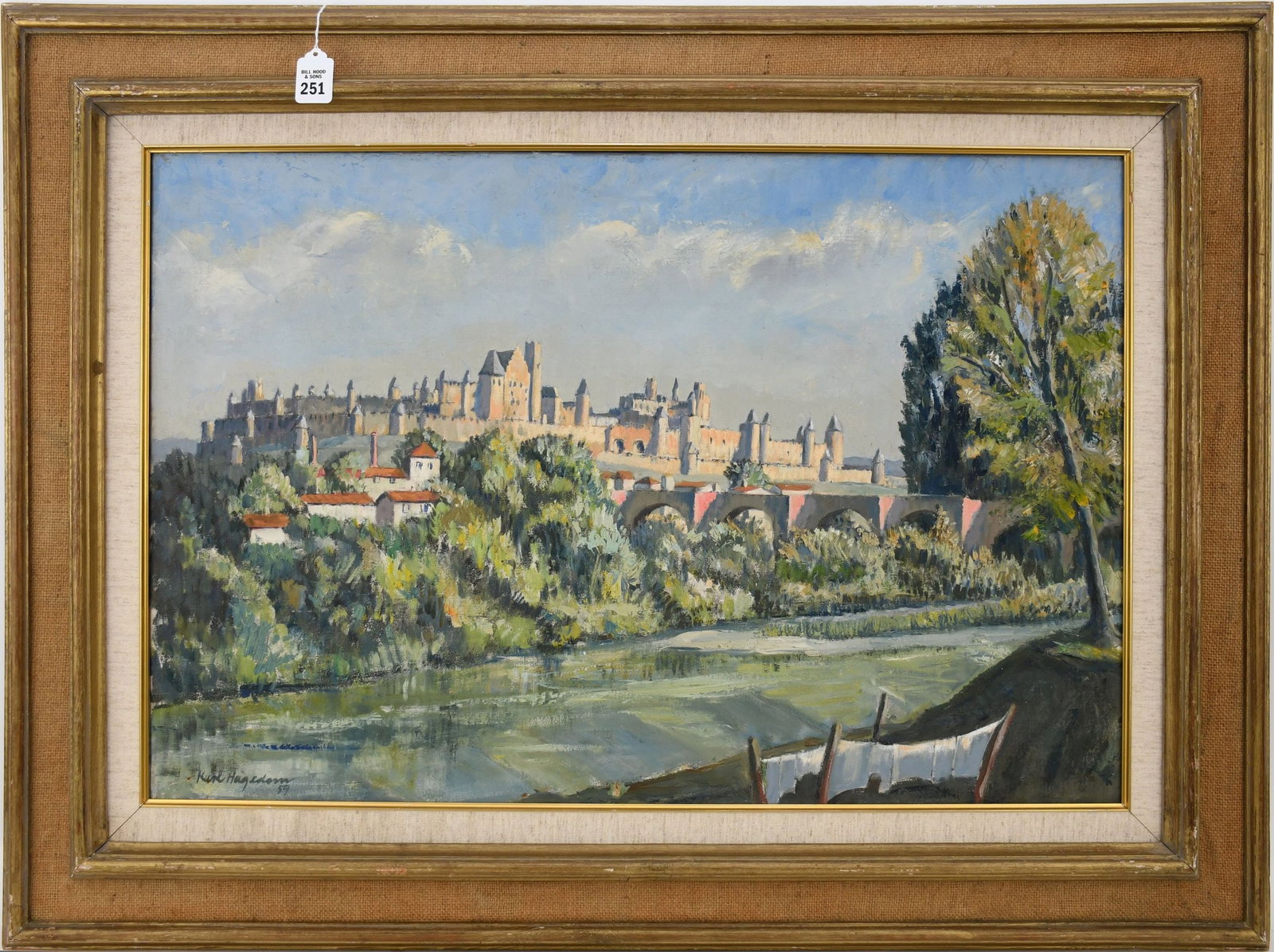 Karl Hagedorn (1889-1969) Castle painting oil on canvas, sign lower left and dated '59. Painting: Karl Hagedorn (1889-1969) Castle painting oil on canvas, sign lower left and dated '59. Painting size 20 x 30 inches. Overall frame size 29 x 39 inches