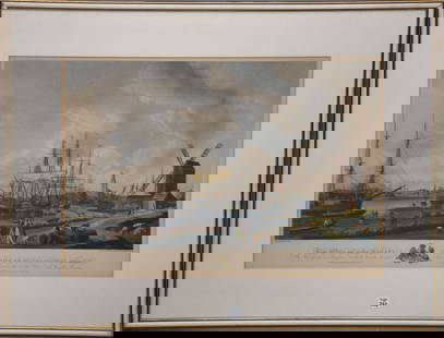 Large Antique Harbor Etching. View of River and Shipping, framed under glass, Sight size 20 x 30: Large Antique Harbor Etching. View of River and Shipping, framed under glass, Sight size 20 x 30 inches. Overall framed size 33 1/4 x 41 1/4 inches.