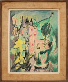Mildred Tommy Atkin (NY b. 1903) oil on canvas, Hillside. "Allusion" 25 x 20 inches overall framed