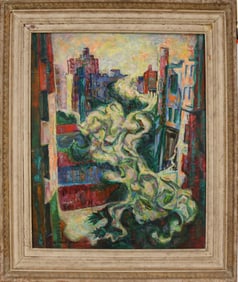 Mildred Tommy Atkin (NY b. 1903) oil on canvas, City Gardens-1959. 30 x 26-1/4 inches. Overall