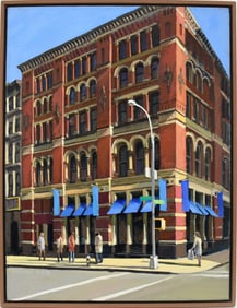 Frank Hanavan (American 20th Century) Plein Air Hoboken Artist, Acrylic on Canvas, Lower Broadway,