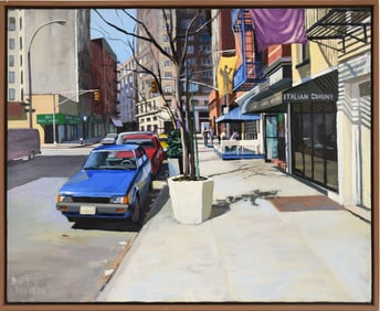 Frank Hanavan (American 20th Century) Plein Air Hoboken Artist, Acrylic on Canvas, Spring Steet, 24