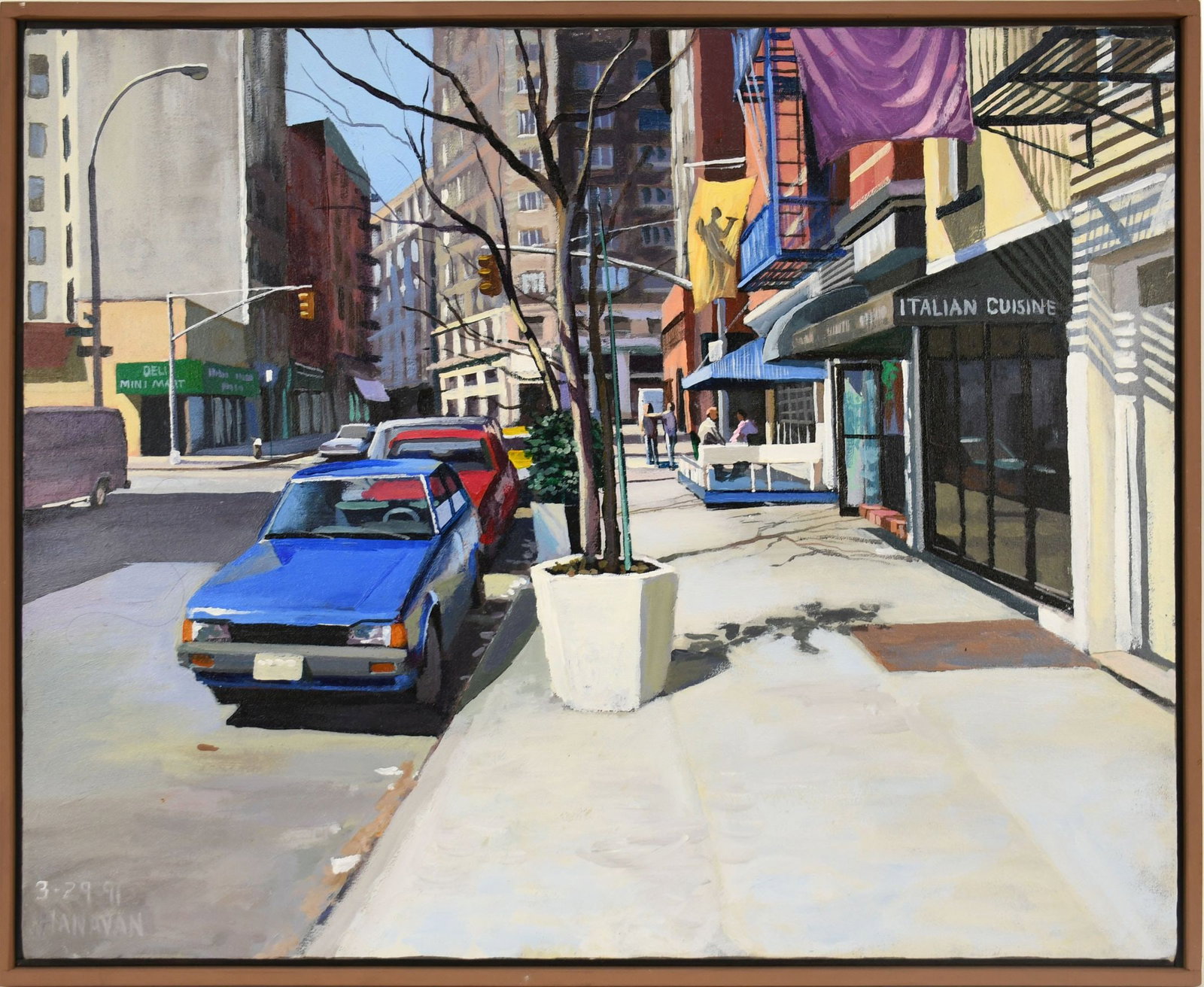 Frank Hanavan (American 20th Century) Plein Air Hoboken Artist, Acrylic on Canvas, Spring Steet, 24: Frank Hanavan (American 20th Century) Plein Air Hoboken Artist, Acrylic on Canvas, Spring Steet, 24 x 30 inches, overall framed size 25-1/2 x 31-1/2 inches