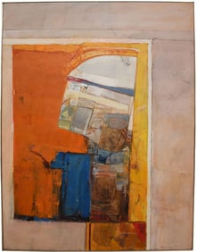 Seymour Drumlevitch (American b. 1923) Oil on Canvas, Abstract Expressionist- Ark with Parokheth. 71