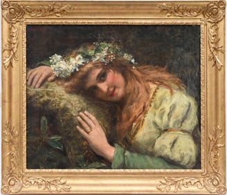 Maria Brooks (British 1837 - 1913) oil on canvas, portrait of a young girl sleeping, signed and