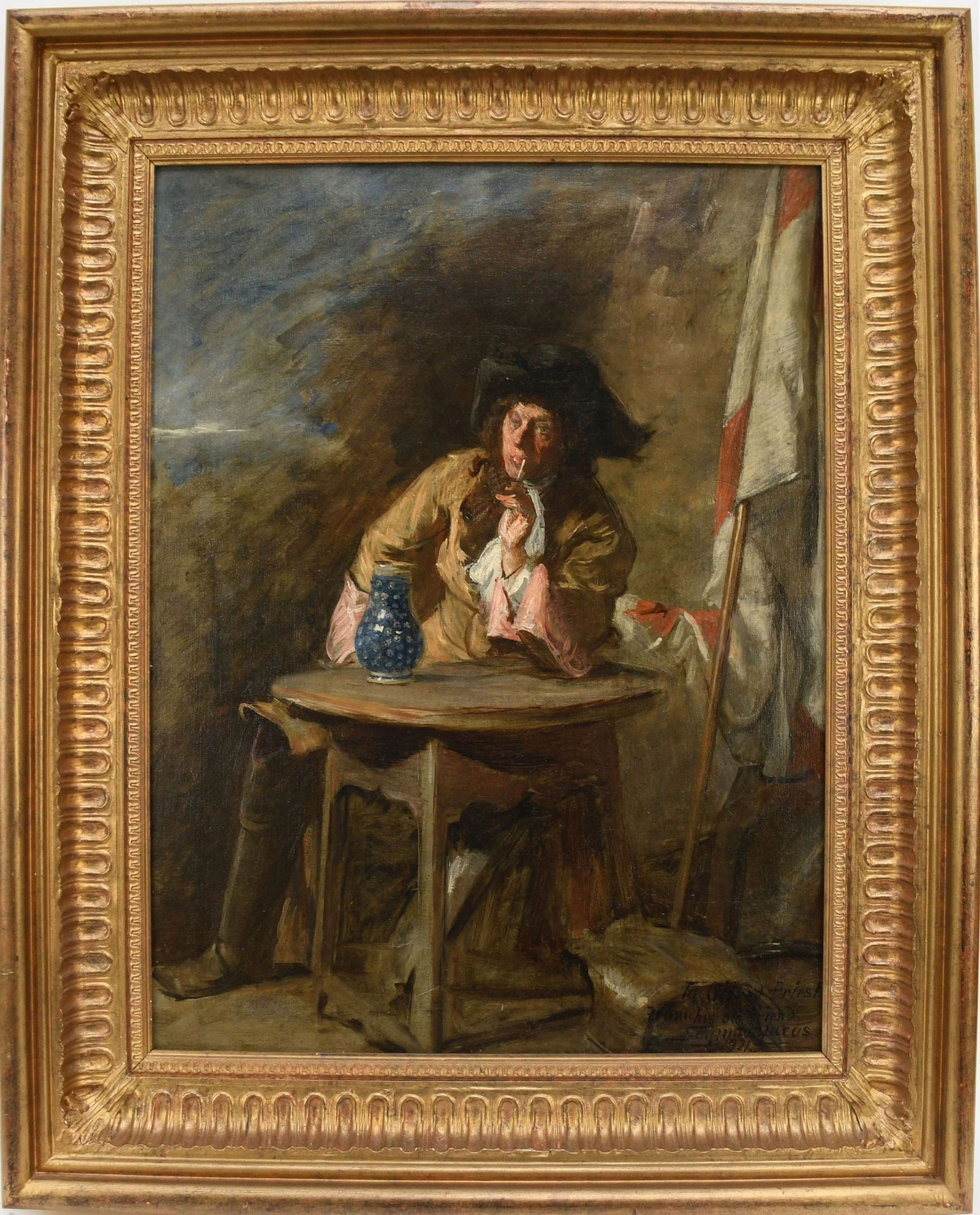 John Seymour Lucas (British 1849 - 1923) oil on canvas, Cavalier smoking pipe, signed and dated (1 of 5)