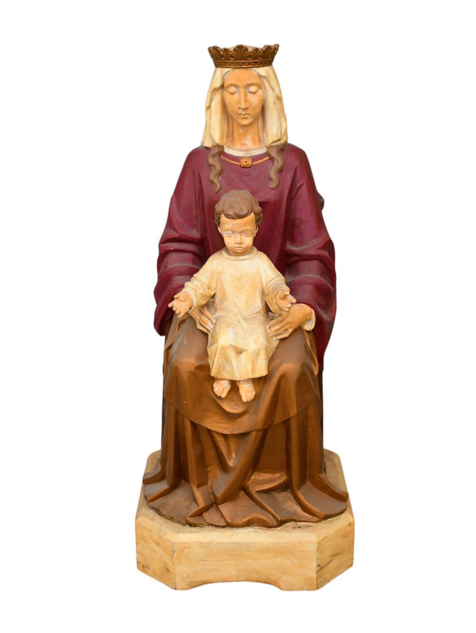 Religious Figure of Madonna & Child - c. 20th century. A plaster/composite painted Catholic (1 of 5)