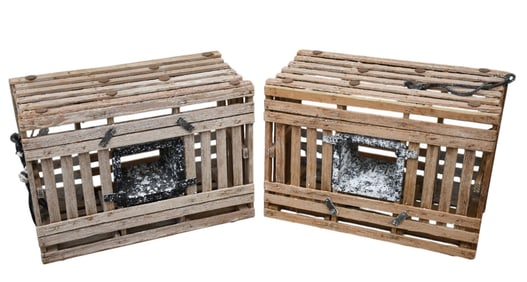 2 Vintage New England Lobster Traps, Wood is Secure & Dry, 24"h x