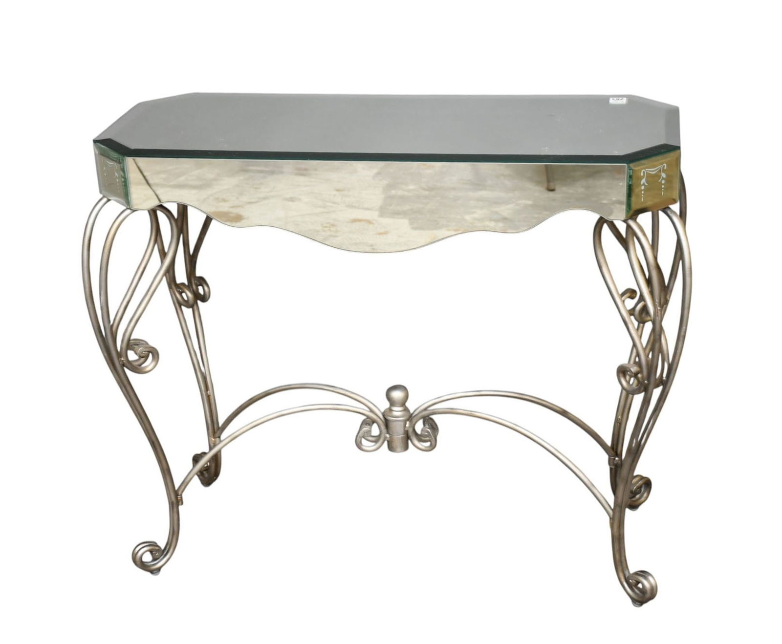 Mirrored & Silver Metal Decorative Console, 30 1/2"h x 38"w x 18"d: Mirrored & Silver Metal Decorative Console, 30 1/2"h x 38"w x 18"d