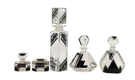 Czech Art Deco Black, Frosted and Clear Glass Pieces, Karl Palda 20th Century,
