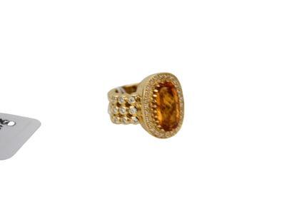 Sonia B. Heavy 14K Yellow Gold Citrine Sapphire Diamond Ring. Size 7 wt. 17.3 grams