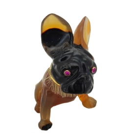 Vintage Russian Faberge Style HardStone Dog Figurine . Total Weight: 38.6 grams. Dimensions: H