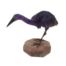Antique Vintage Imperial Faberge carved amethyst figurine, in then form of a crane, featuring