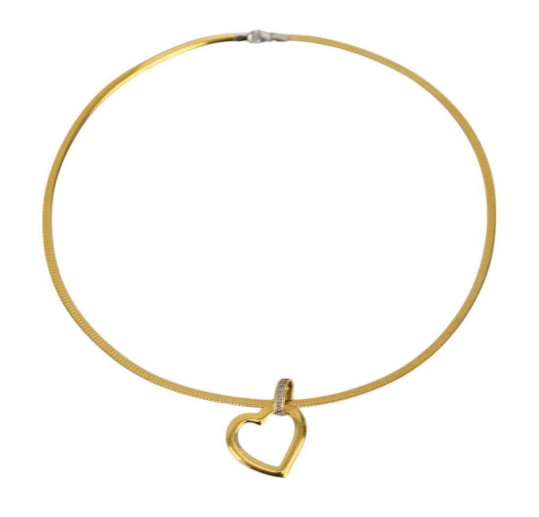 14K Yellow & White Gold Reversible Necklace Heart Pendant. Necklace 16" heart pendant 1" wt. 11.7 (1 of 4)