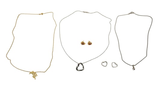 14K Yellow & White Gold Jewelry Lot. 14K White gold Necklace 17" with diamond heart pendant .5",