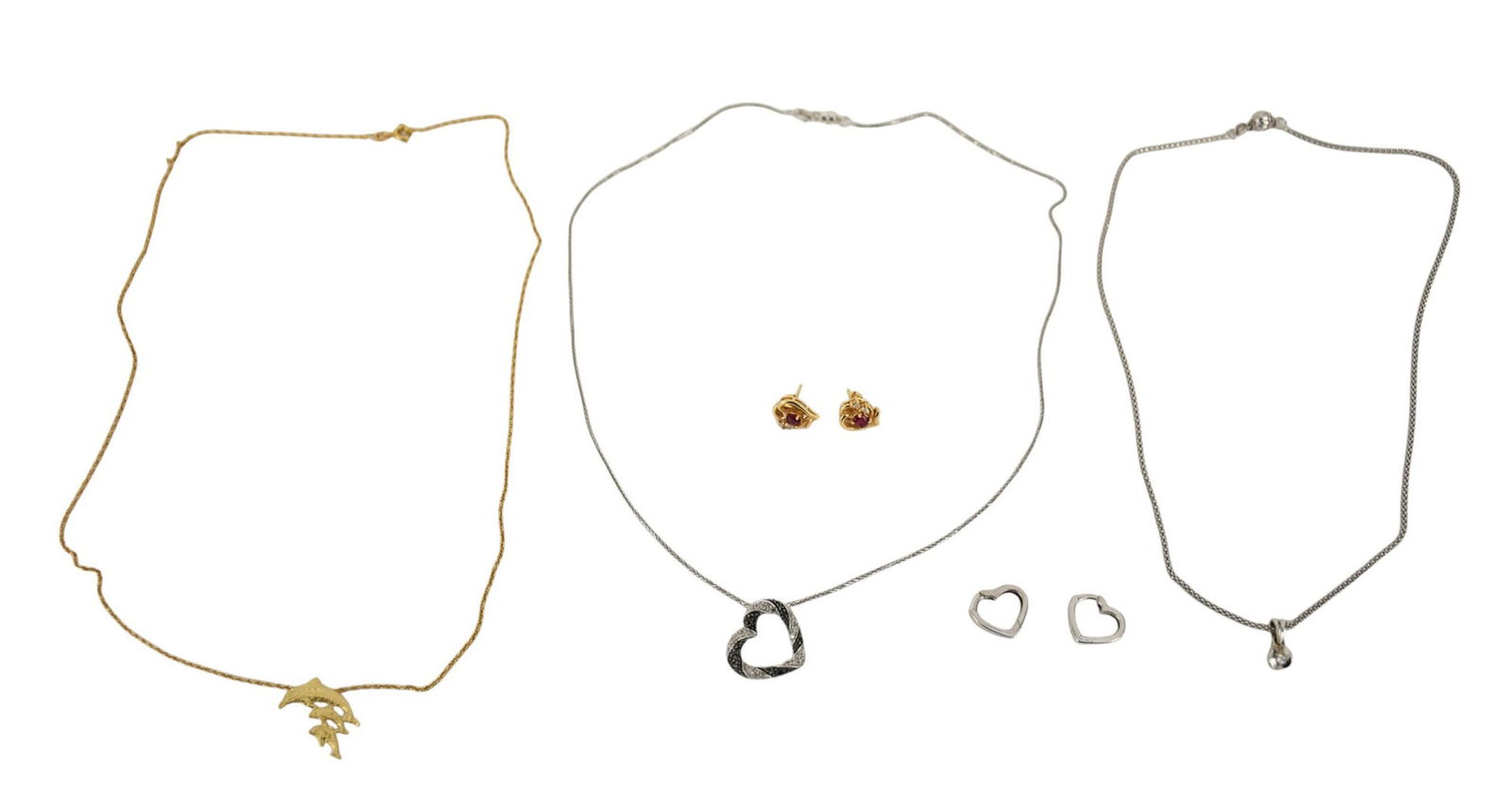 14K Yellow & White Gold Jewelry Lot.  14K White gold Necklace 17"  with diamond heart pendant .5", (1 of 6)