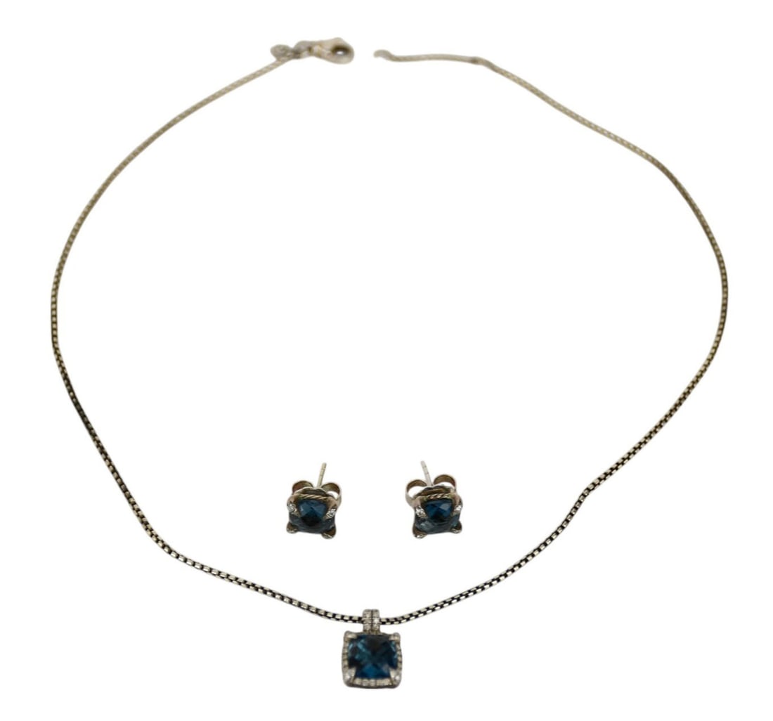 David Yurman Chatelaine® Pavé Bezel Pendant Necklace & Earrings. Necklace 18" Pendant .5" and (1 of 5)