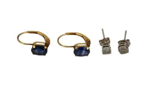 10K - 14K Yellow & White Gold Earrings. 10K White gold diamond earrings wt. .6 grams and 14K yellow