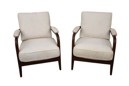 Pair of Danish Armchairs, Reeded/Mesh Backs With Ivory Upholstery, 31"h x 23"d (soiled