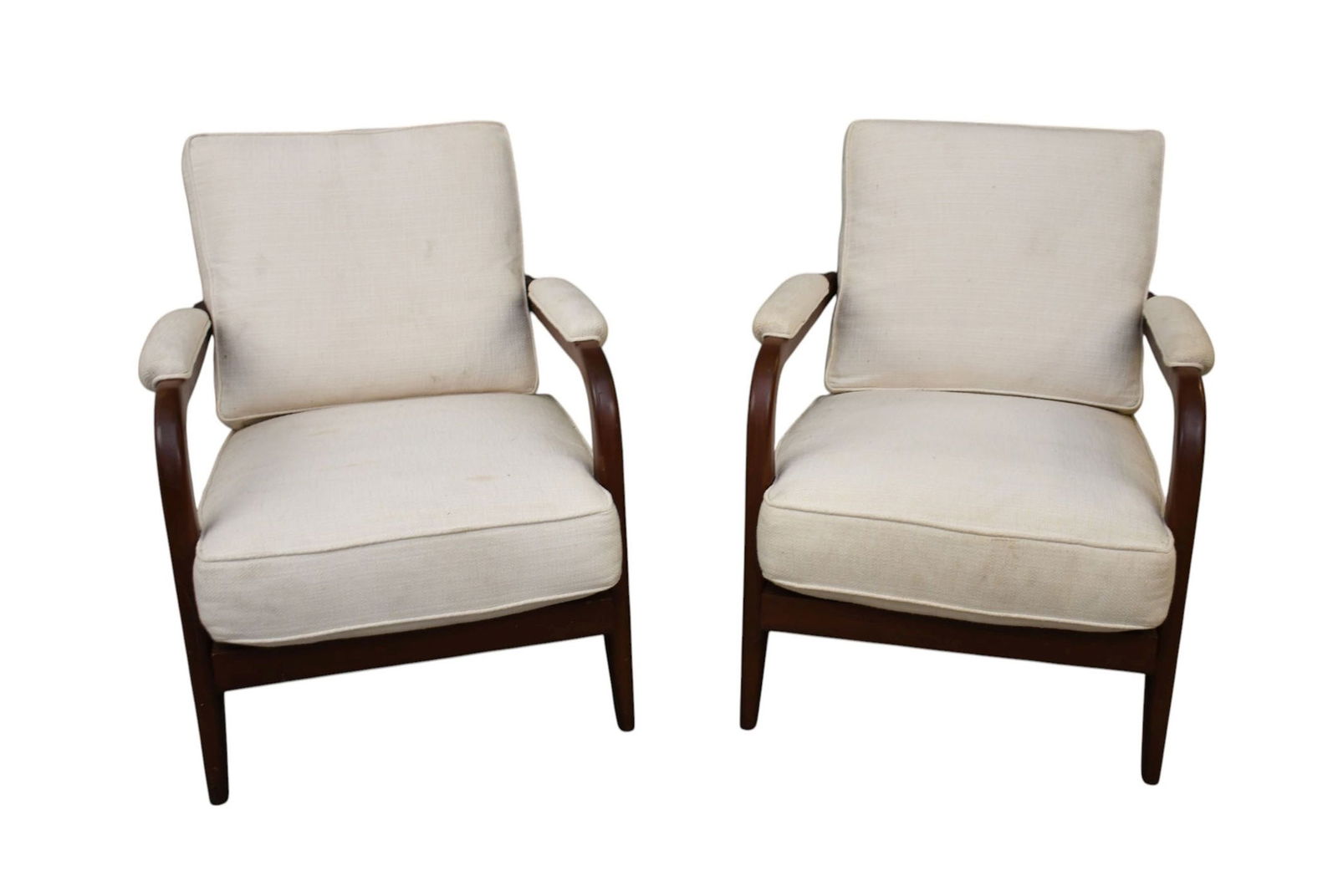 Pair of Danish Armchairs, Reeded/Mesh Backs With Ivory Upholstery, 31"h x 23"d (soiled (1 of 6)