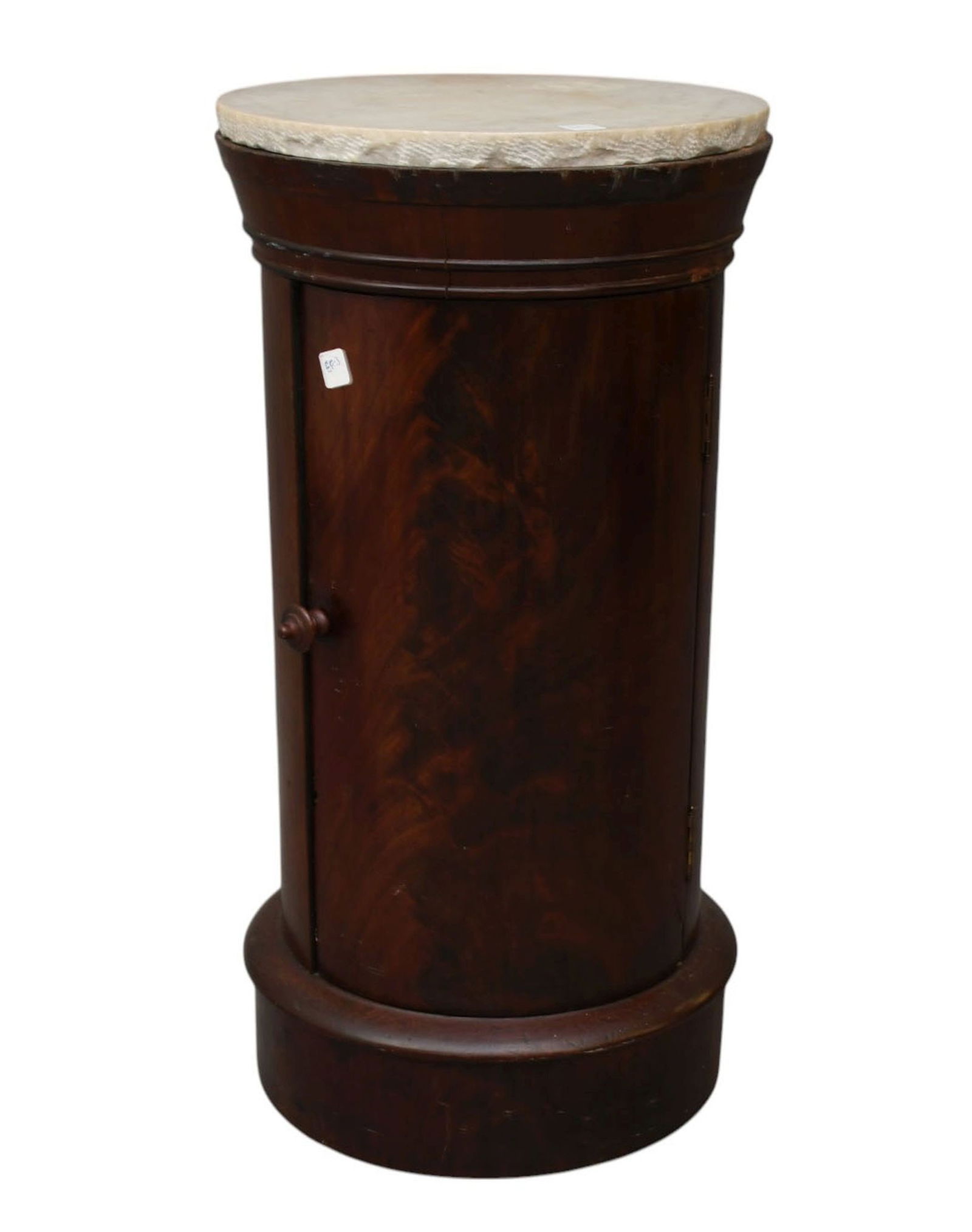 19th c. Mahogany Cylindrical Stand with Single Door, Stone Top, 32"h x (1 of 6)