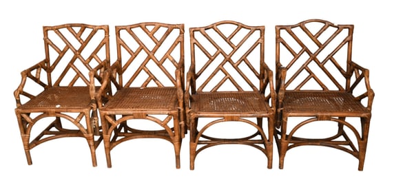4 Chippendale Style Vintage Rattan