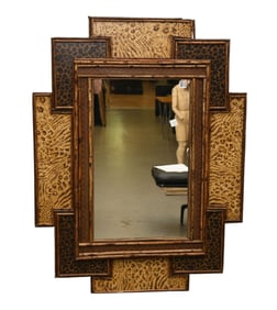 Decorative Hide & Reeded Unusual Framed Mirror, 34"h x