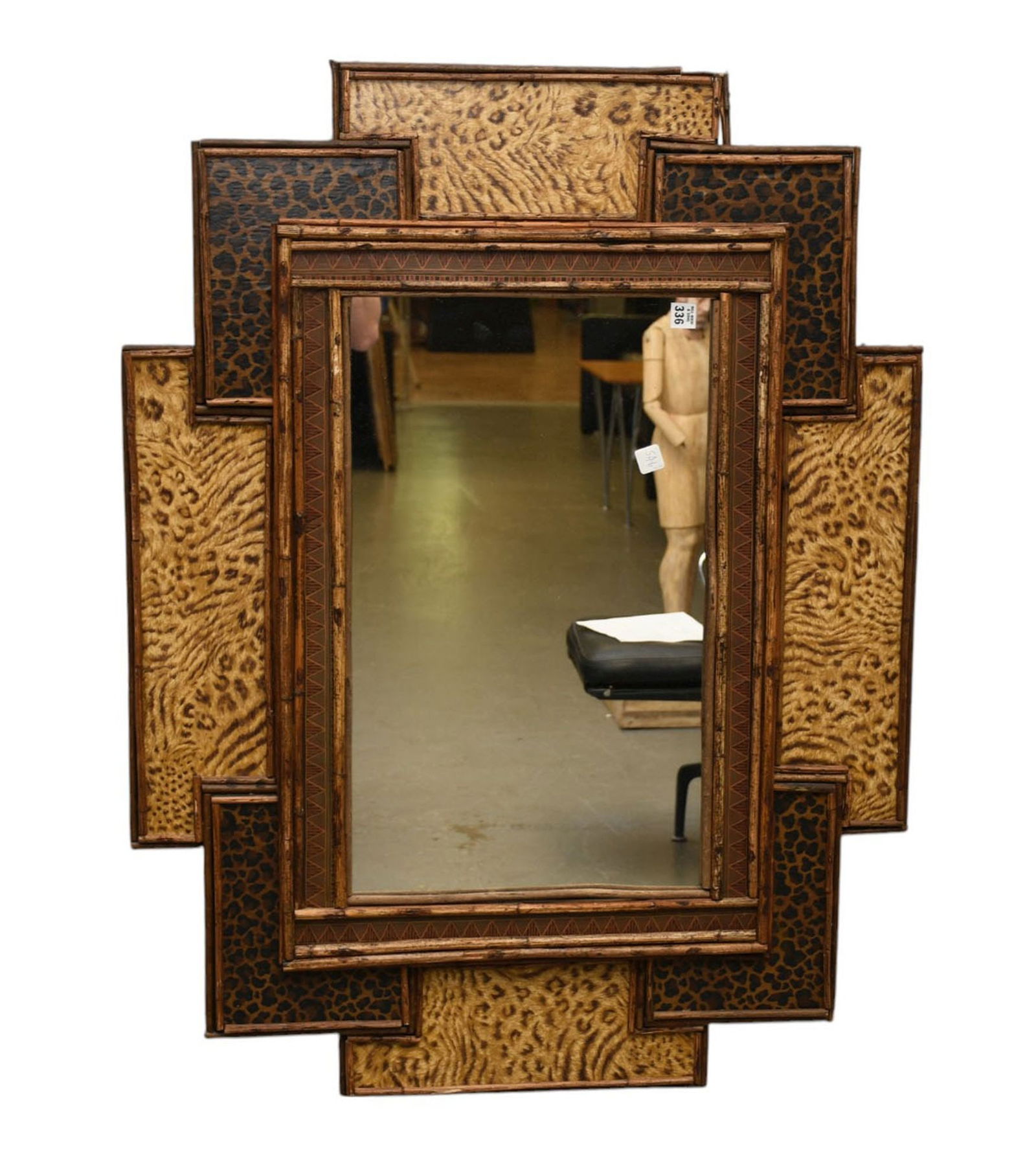 Decorative Hide & Reeded Unusual Framed Mirror, 34"h x (1 of 7)