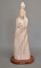 NATIVE AMERICAN ALABASTER SCULPTURE “TAOS MAIDEN?? BY TAVA - White with pink variegated alabaster