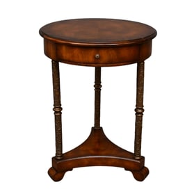 Theodore Alexander Side Table, Single Drawer on Turned Supports, Trifed Base, 27"h x