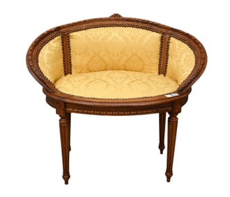 French Settee Carved Walnut with Gold Upholstery, 27" x 30"w x