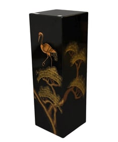 Black Lacquered Japanese Motif Pedestal, 36"h x