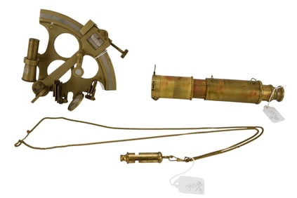 3 Vintage Brass Article. Maritime Brass Folding ship telescope/compass. Vintage Metropolitan English
