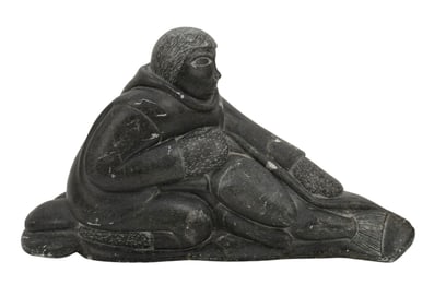 Inuit Eskimo Soapstone Sculpture - Canada or Alaska. Carved of dark gray soapstone, depicting a