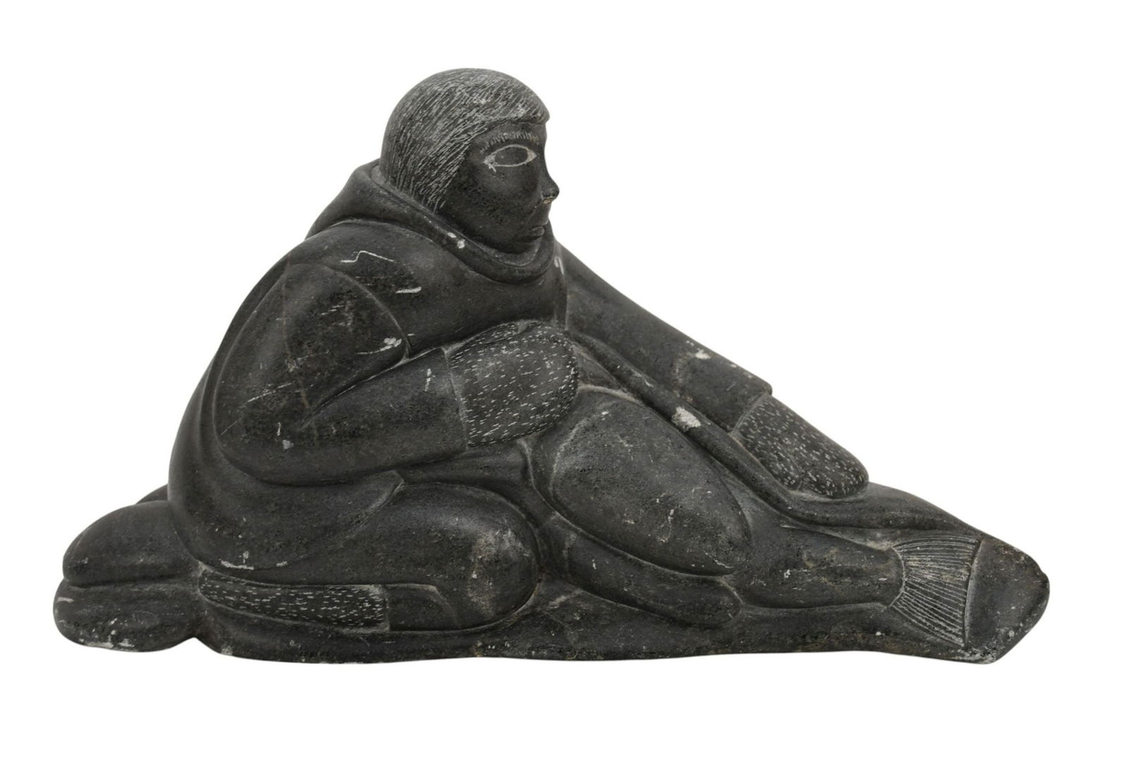 Inuit Eskimo Soapstone Sculpture - Canada or Alaska. Carved of dark gray soapstone, depicting a (1 of 6)