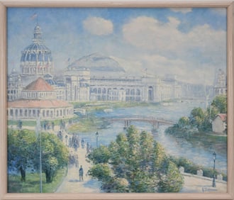 Gail Sherman Corbett (American 1871-1952) oil on board, 1893 Worlds Columbian Exposition, sight 20 x