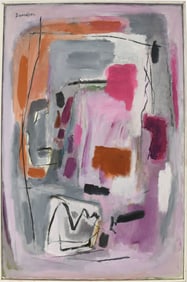 Morris Davidson (Am. 1898 - 1979) Oil on Canvas, Abstract Pink Shapes, overall 30-1/2 x 22-1/2