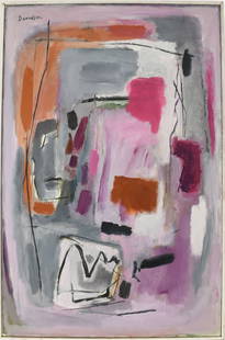 Morris Davidson (Am. 1898 - 1979) Oil on Canvas, Abstract Pink Shapes, overall 30-1/2 x 22-1/2: Morris Davidson (Am. 1898 - 1979) Oil on Canvas, Abstract Pink Shapes, overall 30-1/2 x 22-1/2 inches.