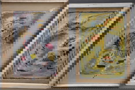 2 Pieces sold together:  Morris Davidson (Am. 1898 - 1979) Mixed Media Abstracts on heavy Paper, one: 2 Pieces sold together: Morris Davidson (Am. 1898 - 1979) Mixed Media Abstracts on heavy Paper, one dated '75 other '78. approximate sheet size of both 21-3/4 x 15-1/2 each. Larger framed one is 28 x