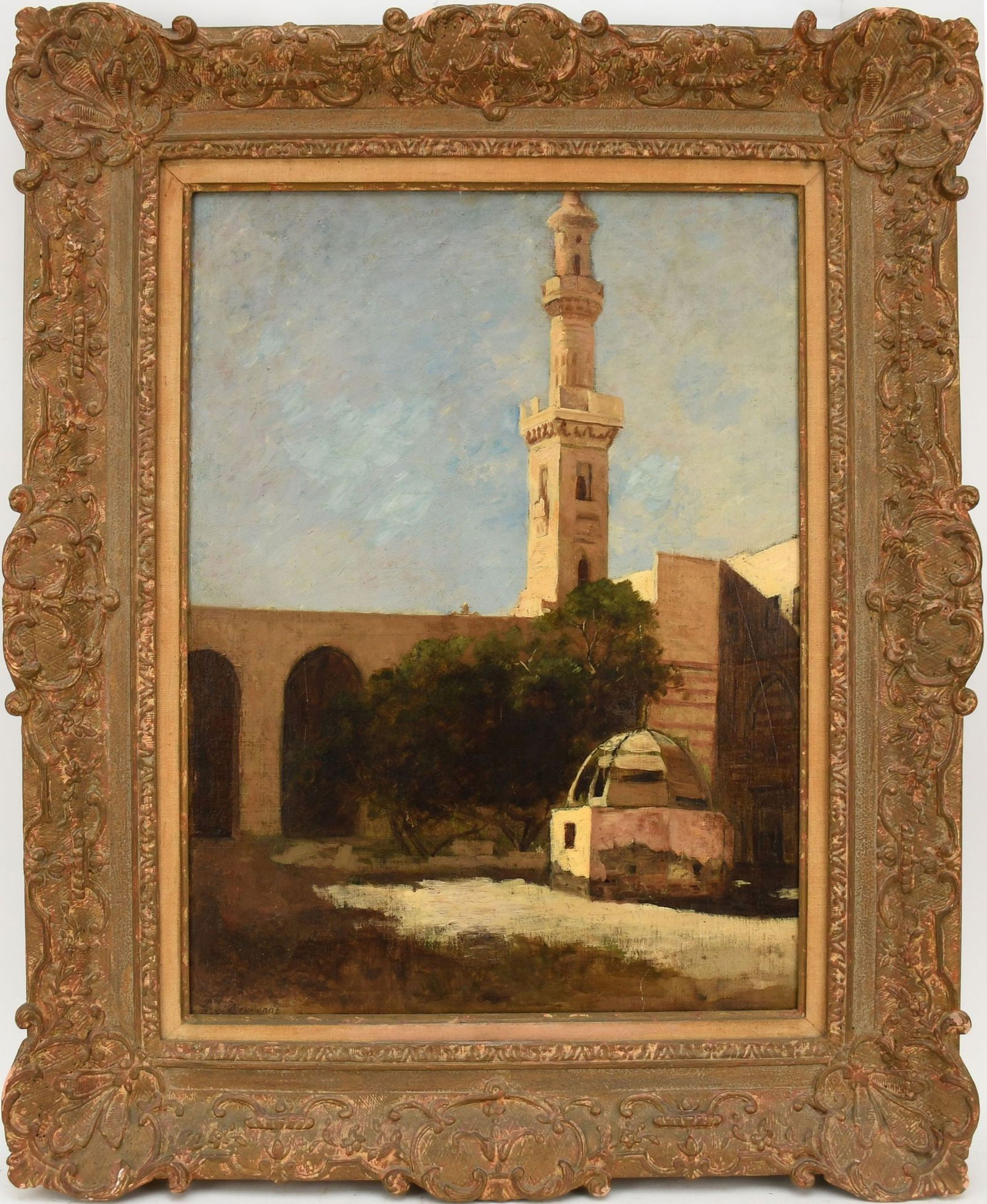 Emmanuel de Dieudonne (1845 - 1889) Oil on Canvas, Orientalist Landscape -Middle Eastern Minaret (1 of 6)