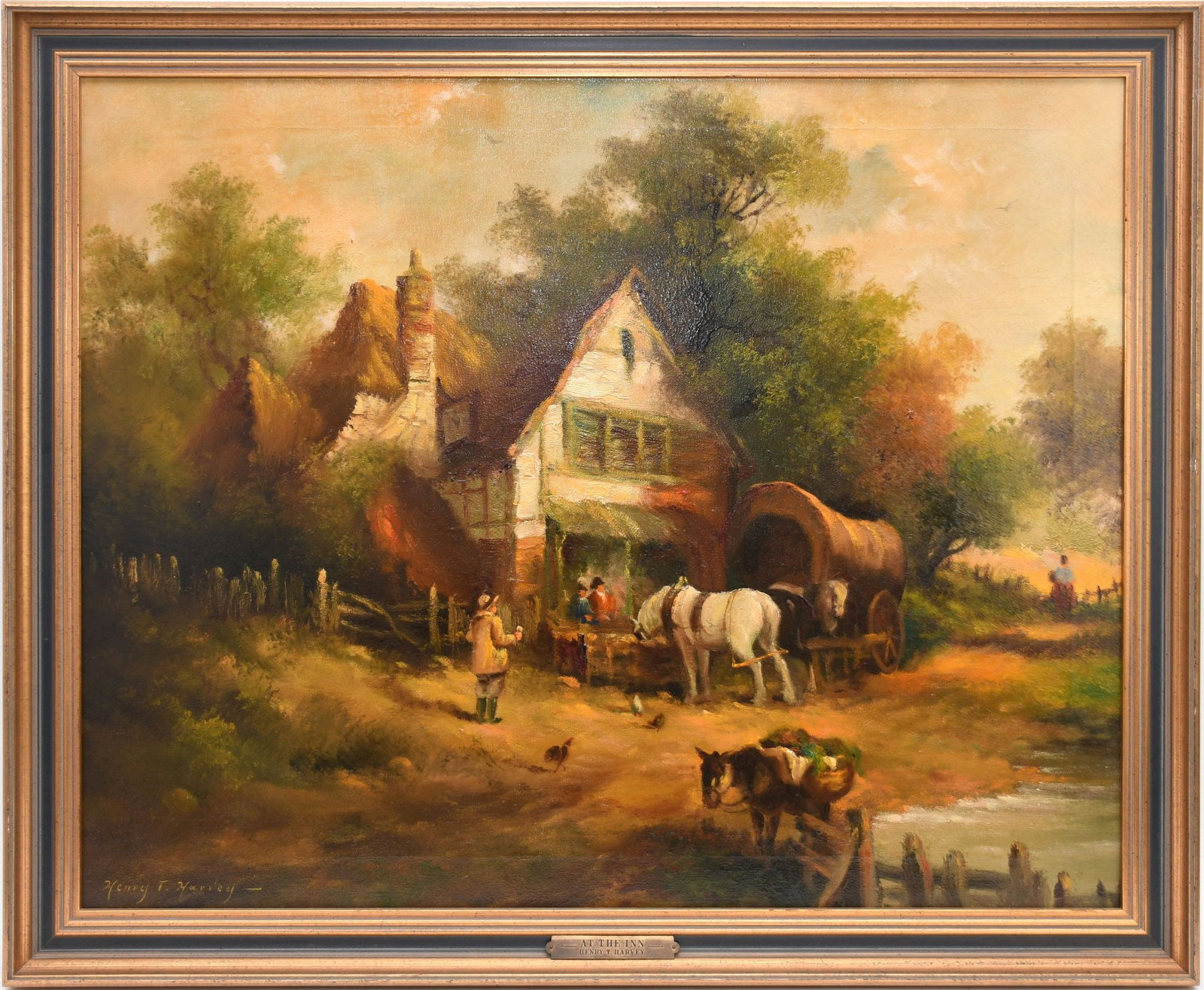 Henry T Harvey- Antique British Painting. oil and canvas at the Inn 24 x 30?? overall frame size 27: Henry T Harvey- Antique British Painting. oil and canvas at the Inn 24 x 30” overall frame size 27 1/2 x 33 1/2”